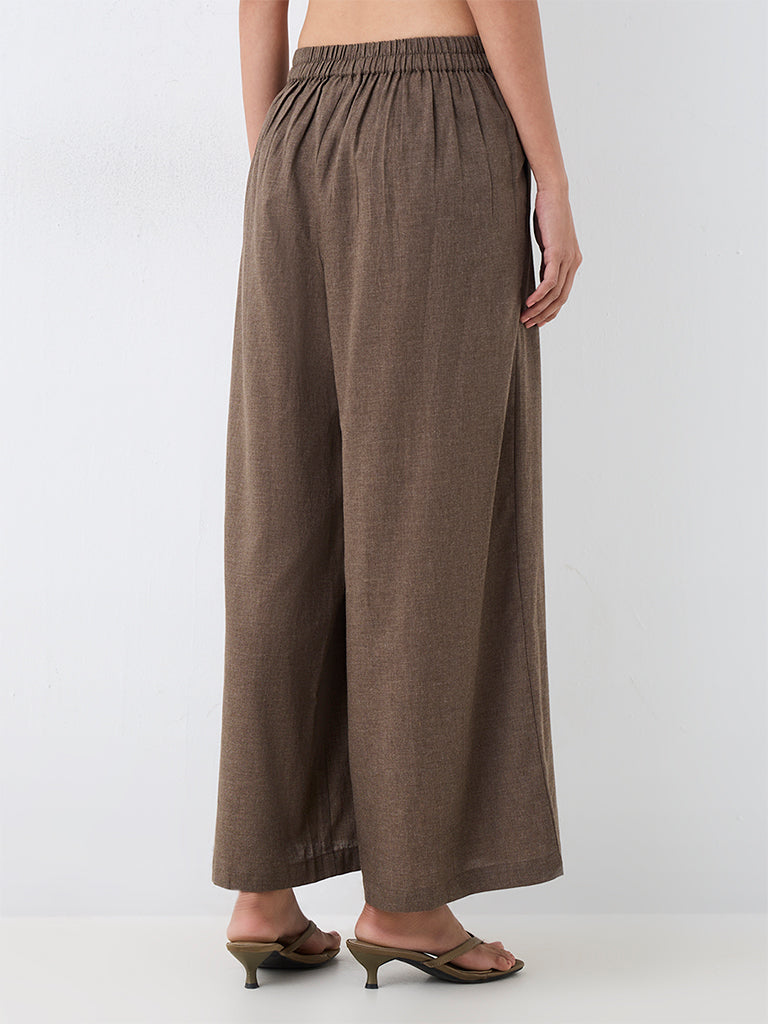 Utsa Dark Taupe Solid Cotton Palazzos
