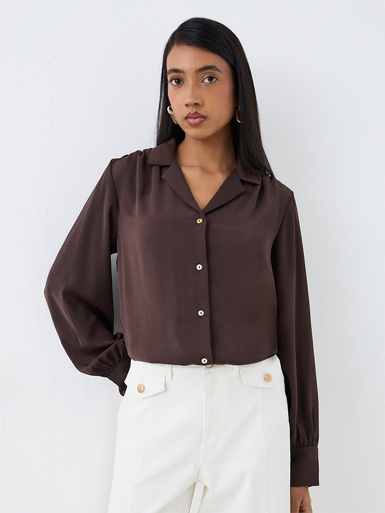 Wardrobe Dark Brown Crinkle-Textured Shirt