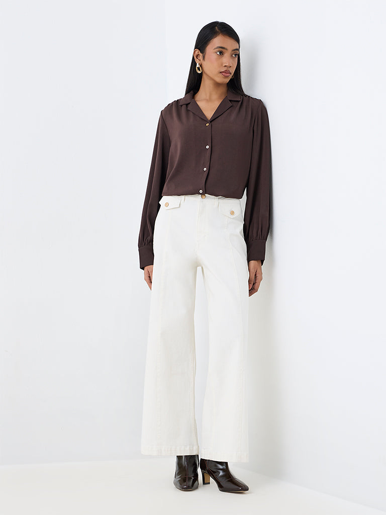 Wardrobe Dark Brown Crinkle-Textured Shirt