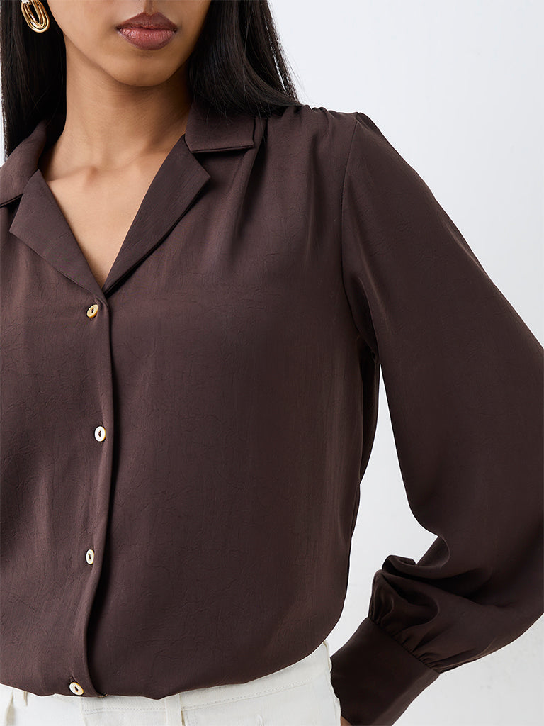Wardrobe Dark Brown Crinkle-Textured Shirt