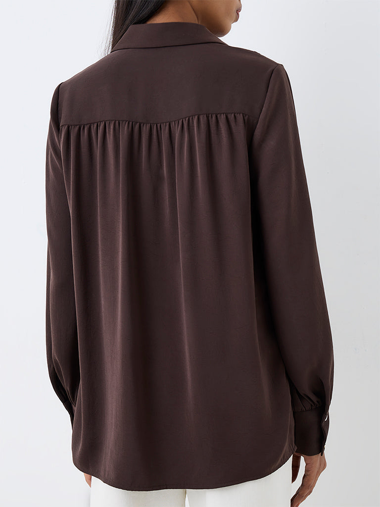 Wardrobe Dark Brown Crinkle-Textured Shirt