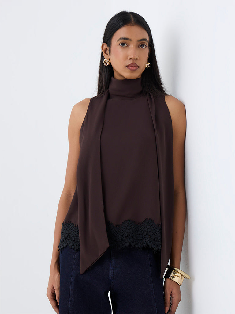 Wardrobe Dark Brown Scarf-Detail Top