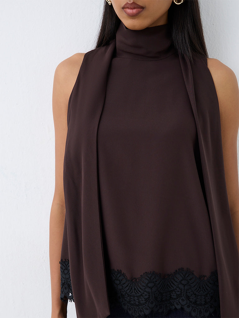 Wardrobe Dark Brown Scarf-Detail Top