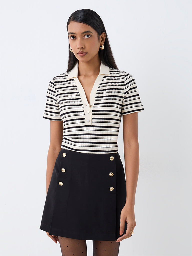 Wardrobe Off-White Striped Cotton-Blend T-Shirt