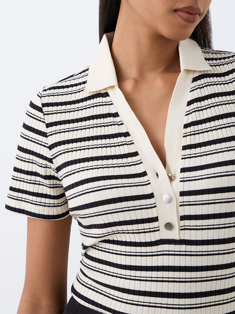 Wardrobe Off-White Striped Cotton-Blend T-Shirt