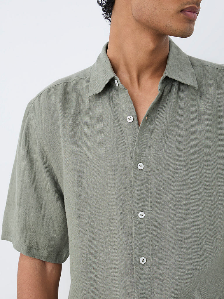 Ascot Sage Solid Relaxed-Fit Linen Shirt