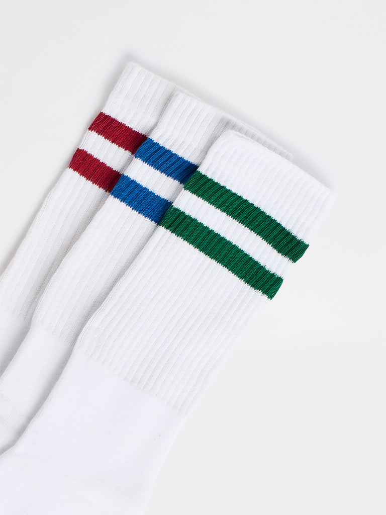WES Lounge White Striped Cotton-Blend Socks - Pack of 3