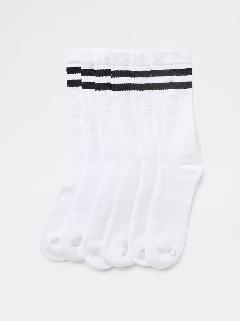 WES Lounge White Ribbed-Textured Cotton-Blend Socks - Pack of 3