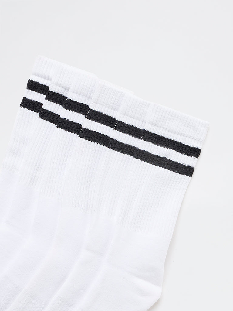 WES Lounge White Ribbed-Textured Cotton-Blend Socks - Pack of 3