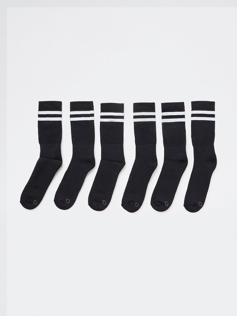 WES Lounge Black Ribbed-Textured Cotton-Blend Socks - Pack of 3