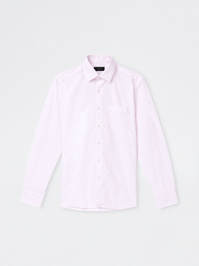 WES Formals Light Pink Solid Slim-Fit Cotton Shirt