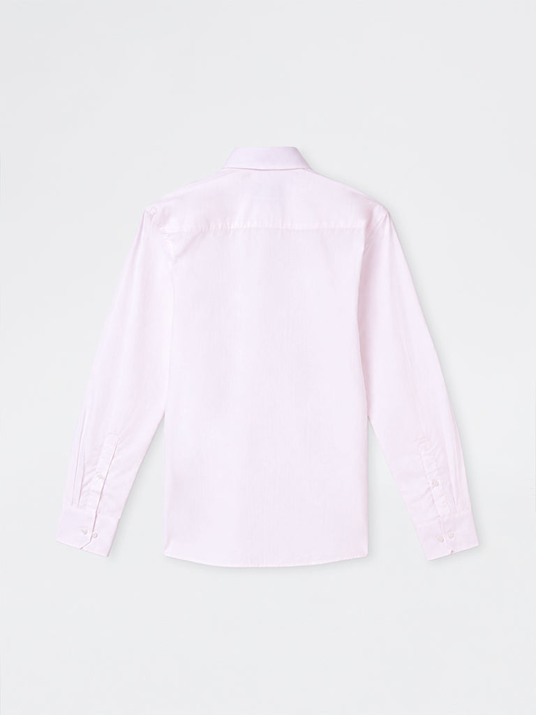 WES Formals Light Pink Solid Slim-Fit Cotton Shirt