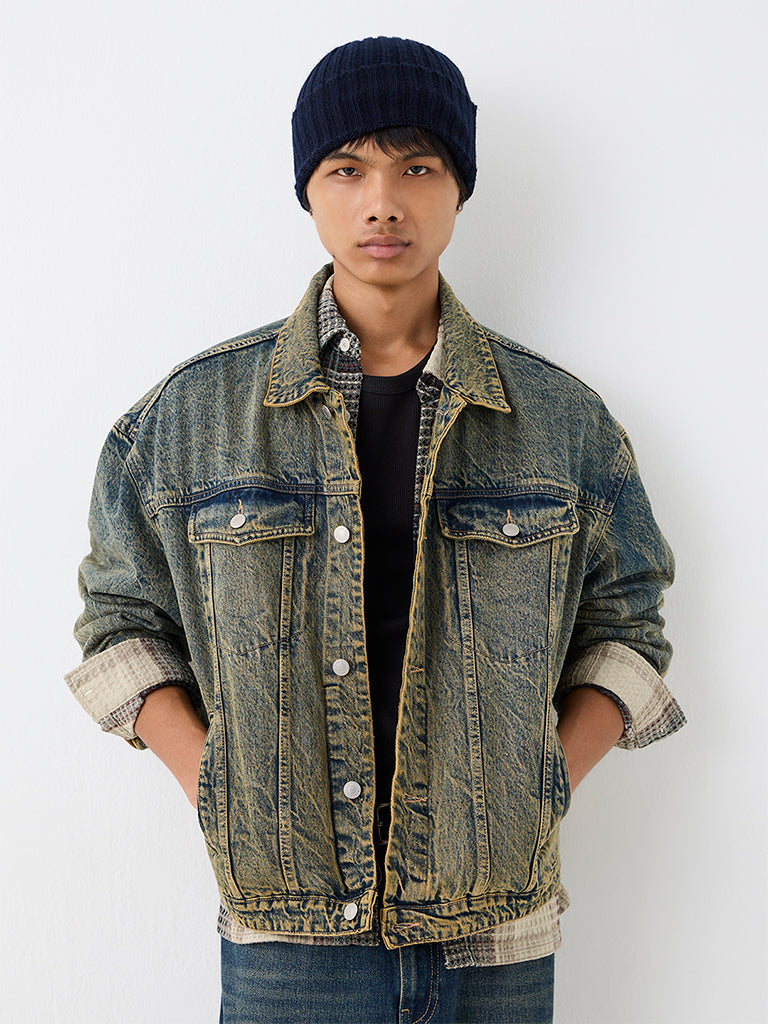 Nuon Blue Washed Relaxed-Fit Denim Jacket