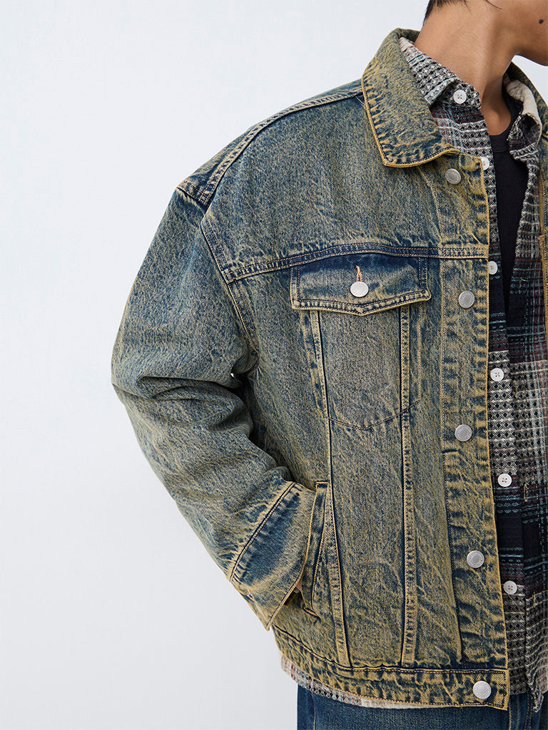 Nuon Blue Washed Relaxed-Fit Denim Jacket