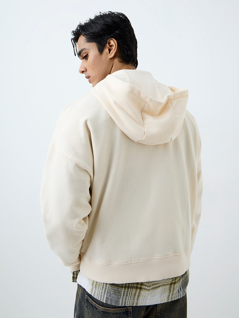 Nuon Cream Star Embroidered Oversized Cotton Hoodie