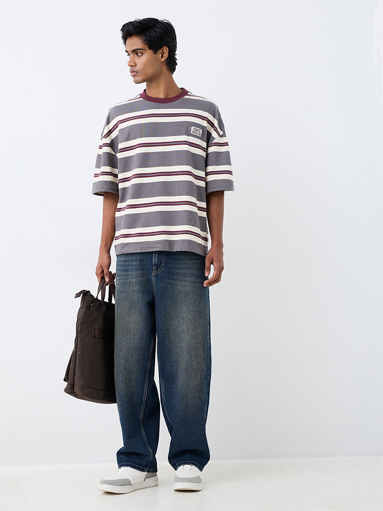 Nuon Charcoal Striped Oversized-Fit  Cotton T-Shirt