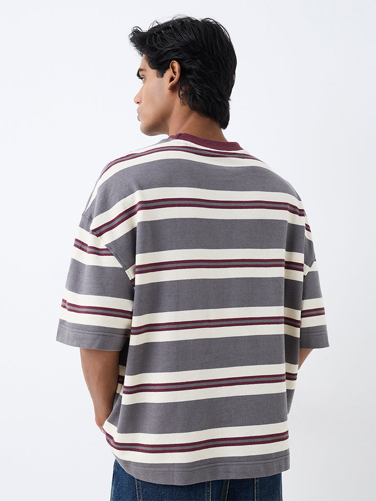 Nuon Charcoal Striped Oversized-Fit  Cotton T-Shirt