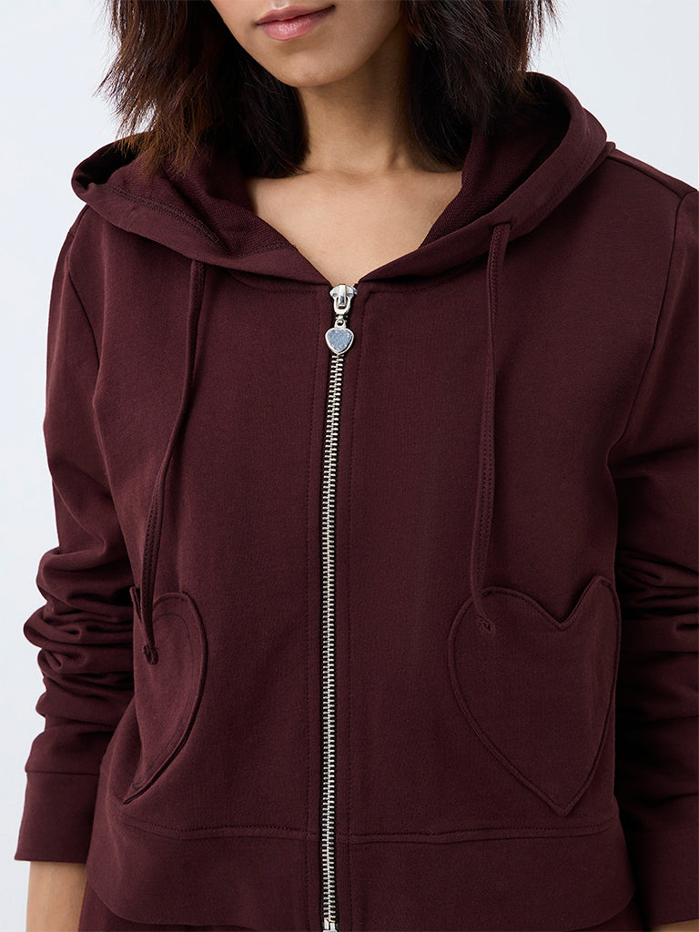 Superstar Dark Brown Heart-Detail Hooded Cotton Jacket