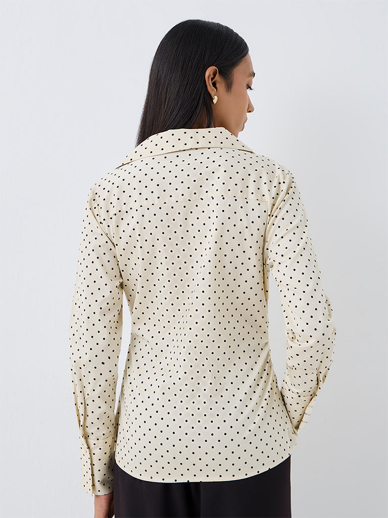 Wardrobe Ivory Polka-Dot Printed Cotton-Blend Shirt