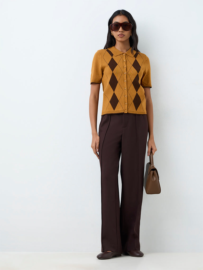 Wardrobe Mustard Argyle-Printed Sweater
