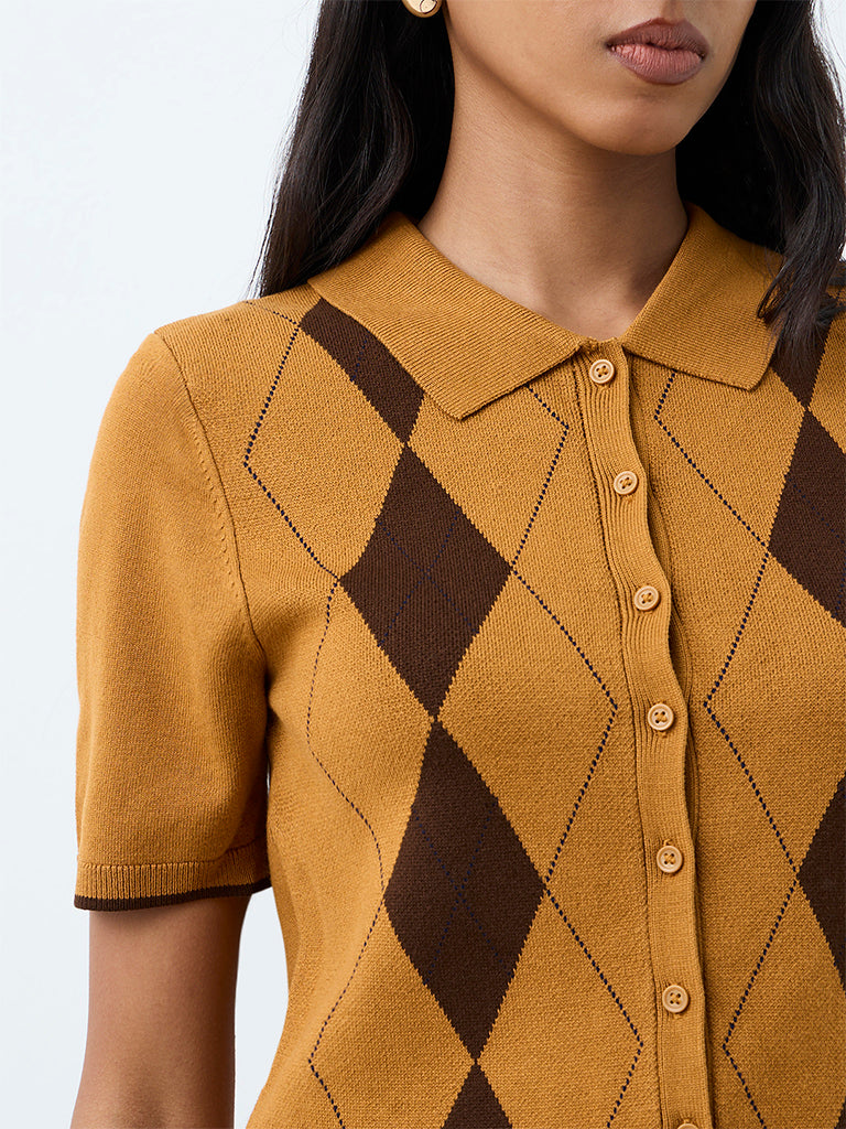 Wardrobe Mustard Argyle-Printed Sweater