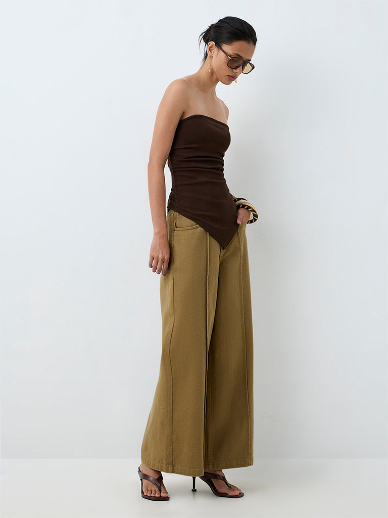 LOV Dark Brown Solid Tube Top