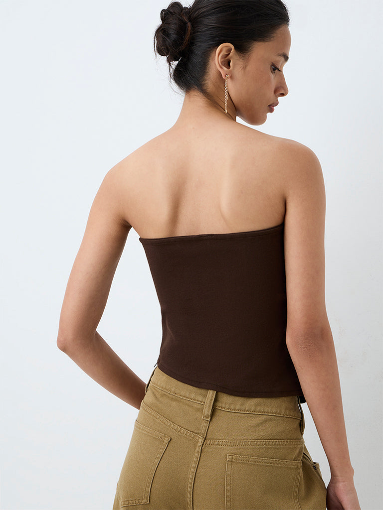 LOV Dark Brown Solid Tube Top