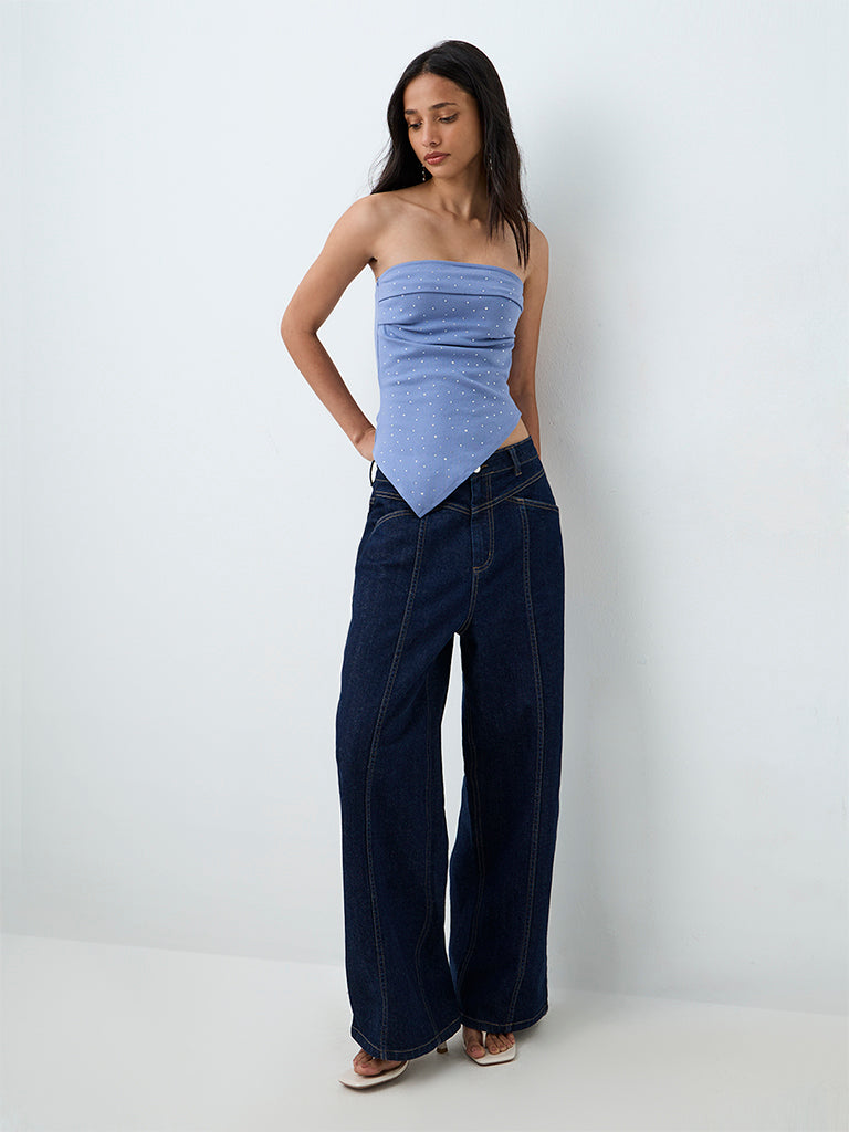LOV Dusty Blue Rhinestone Embellished Tube Top
