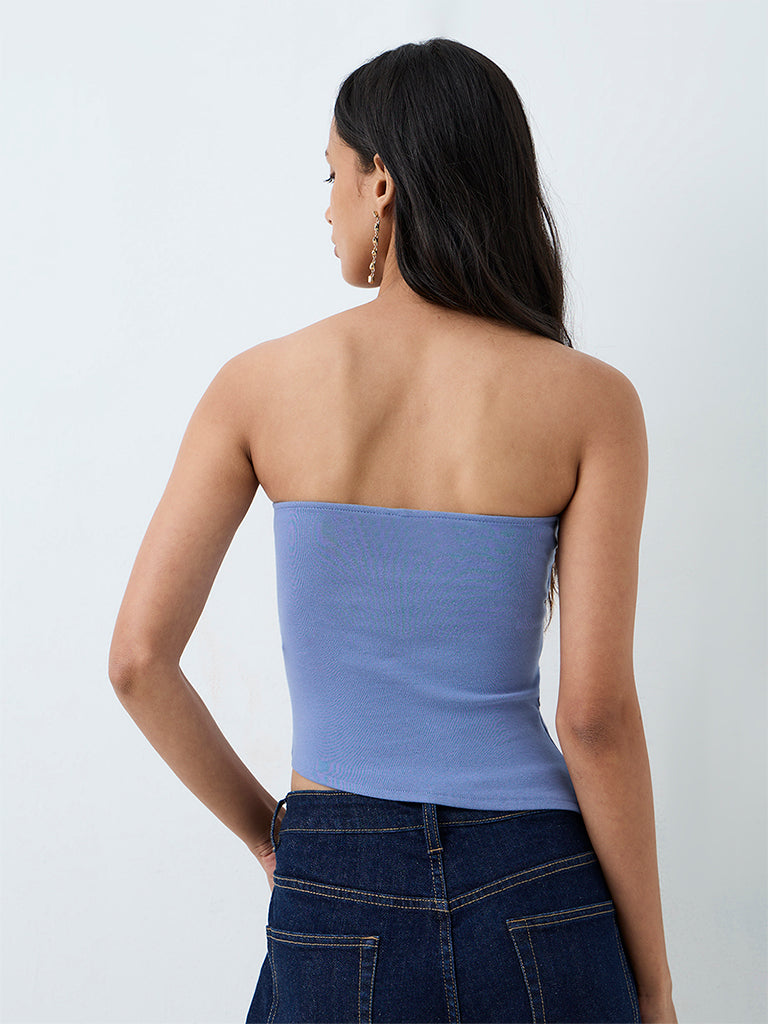 LOV Dusty Blue Rhinestone Embellished Tube Top