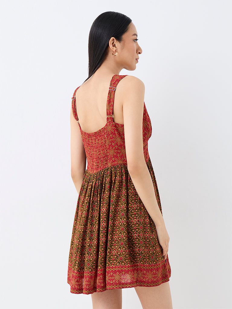 Bombay Paisley Red Floral Printed Fit-and-Flare Dress