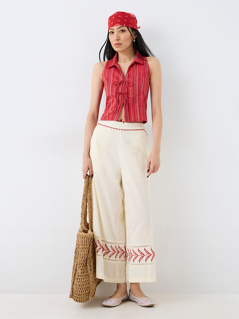 Bombay Paisley Red Striped Tie-Up Cotton Top