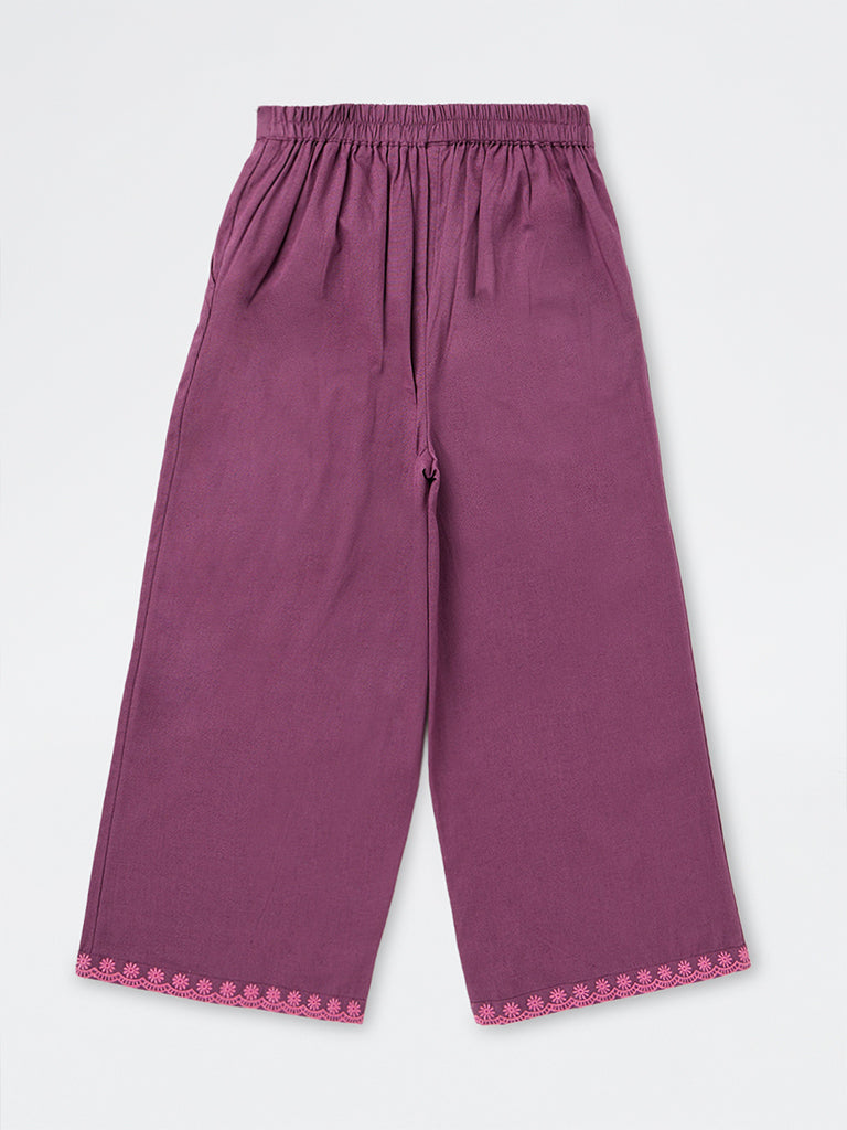 Utsa Kids Girls Purple Floral Embroidered Cotton-Blend Ethnic Pants -  (8-14 yrs)