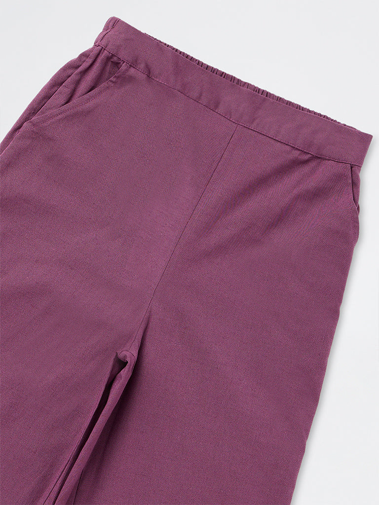 Utsa Kids Girls Purple Floral Embroidered Cotton-Blend Ethnic Pants -  (8-14 yrs)