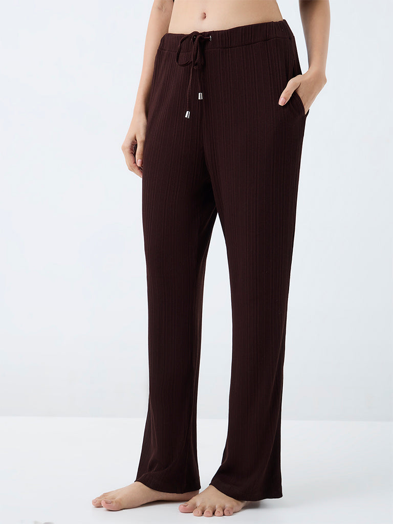 Wunderlove Dark Brown Ribbed High-Rise Pants