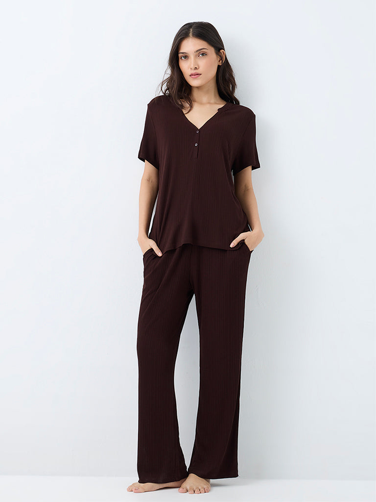 Wunderlove Dark Brown Ribbed T-Shirt