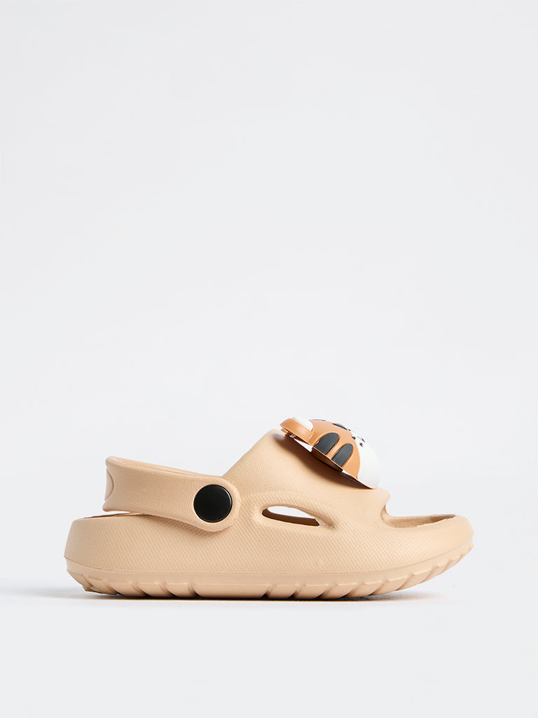 Yellow Beige Tiger Appliqué Clogs