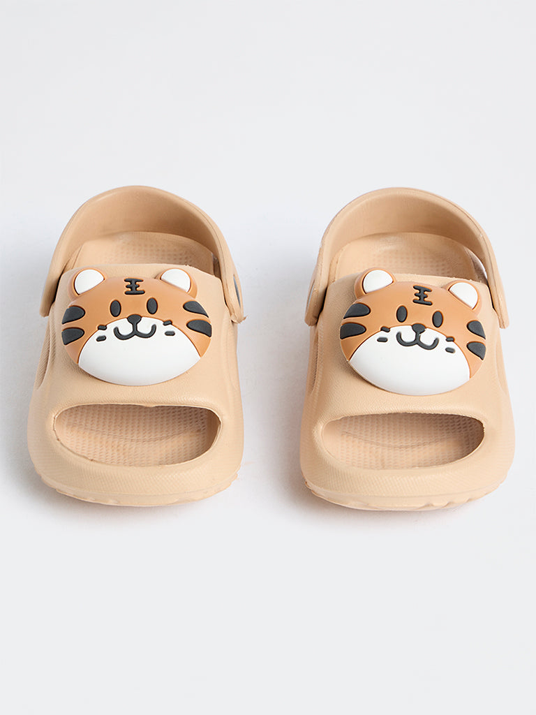 Yellow Beige Tiger Appliqué Clogs