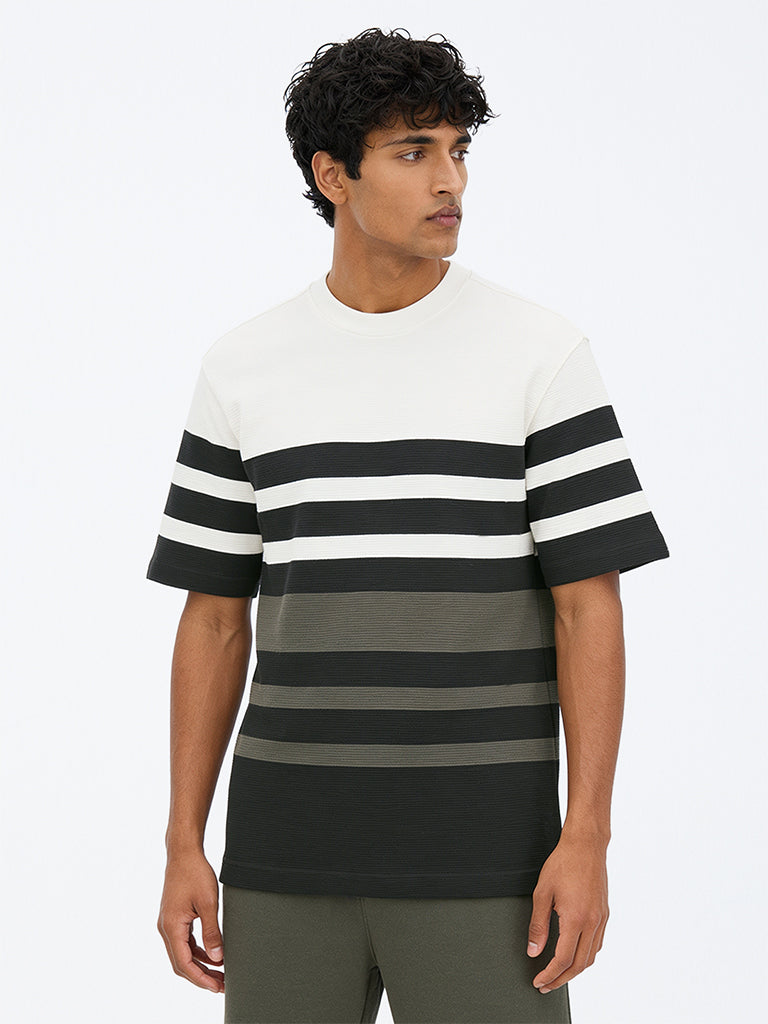 WES Lounge Multicolour Striped Relaxed-Fit Cotton-Blend T-Shirt