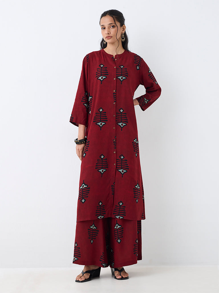 Utsa Red Fish Design A-Line Kurta