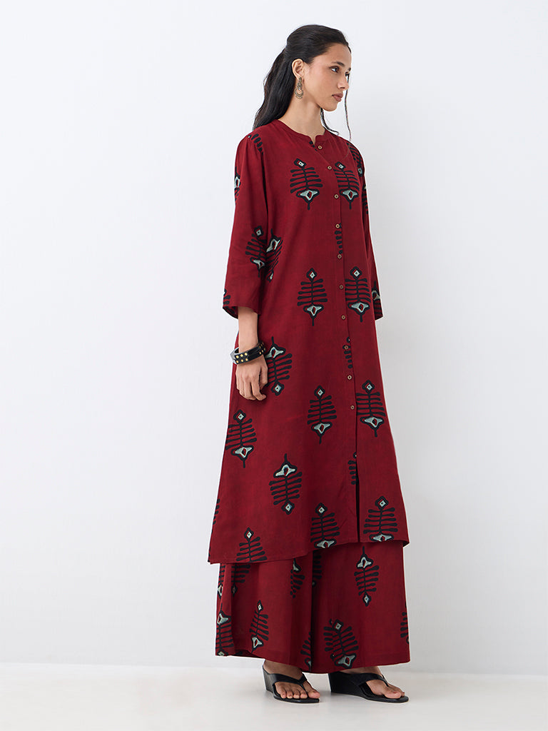 Utsa Red Fish Design A-Line Kurta
