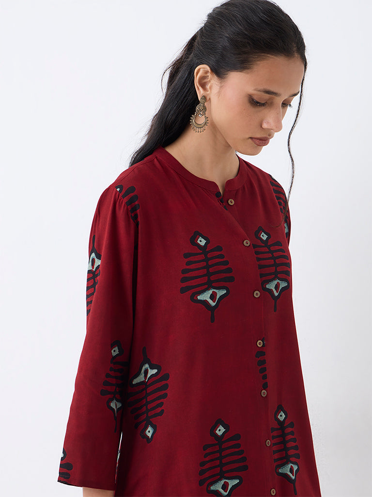 Utsa Red Fish Design A-Line Kurta