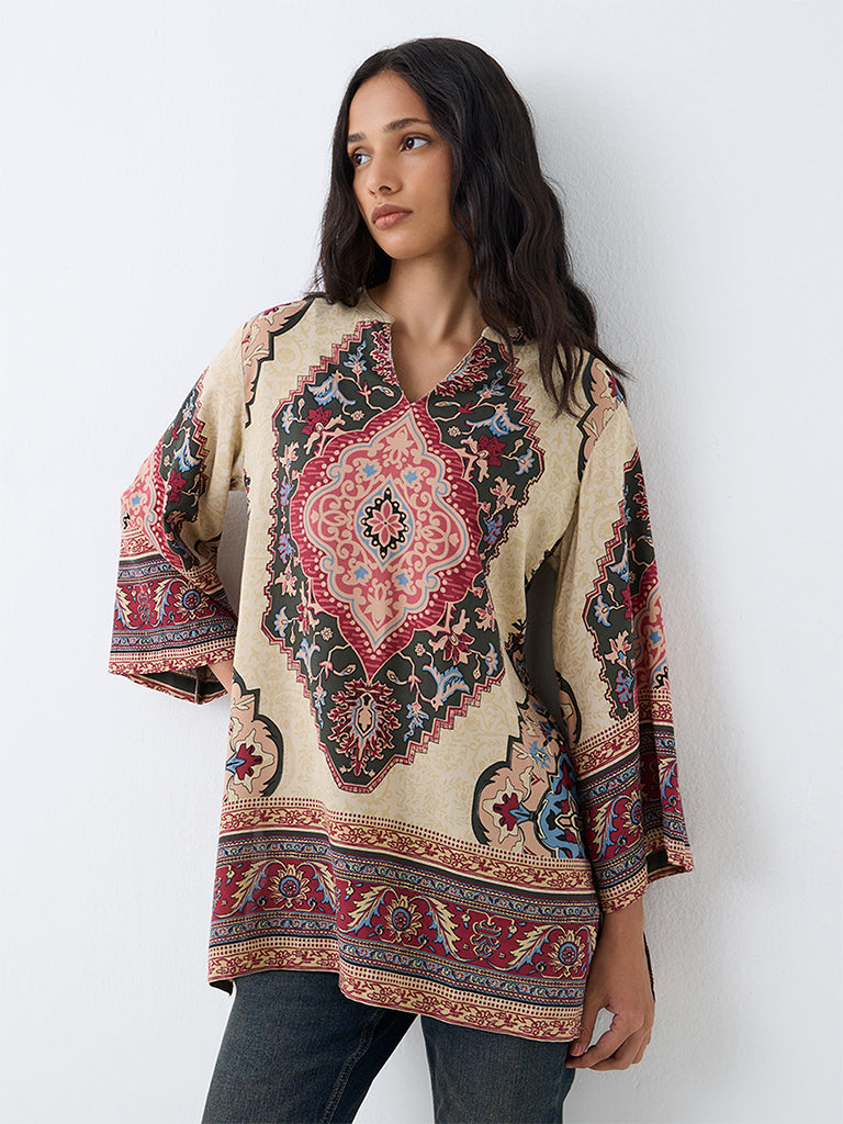 Utsa Multicolour Floral Printed Cotton-Blend Tunic