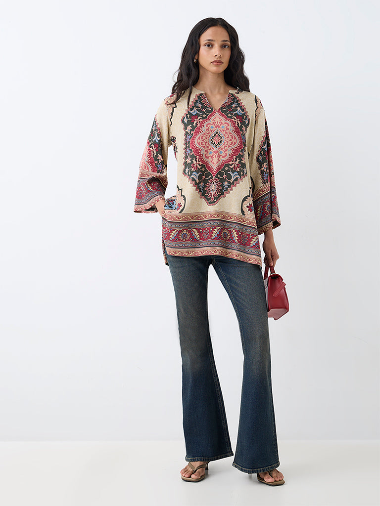 Utsa Multicolour Floral Printed Cotton-Blend Tunic