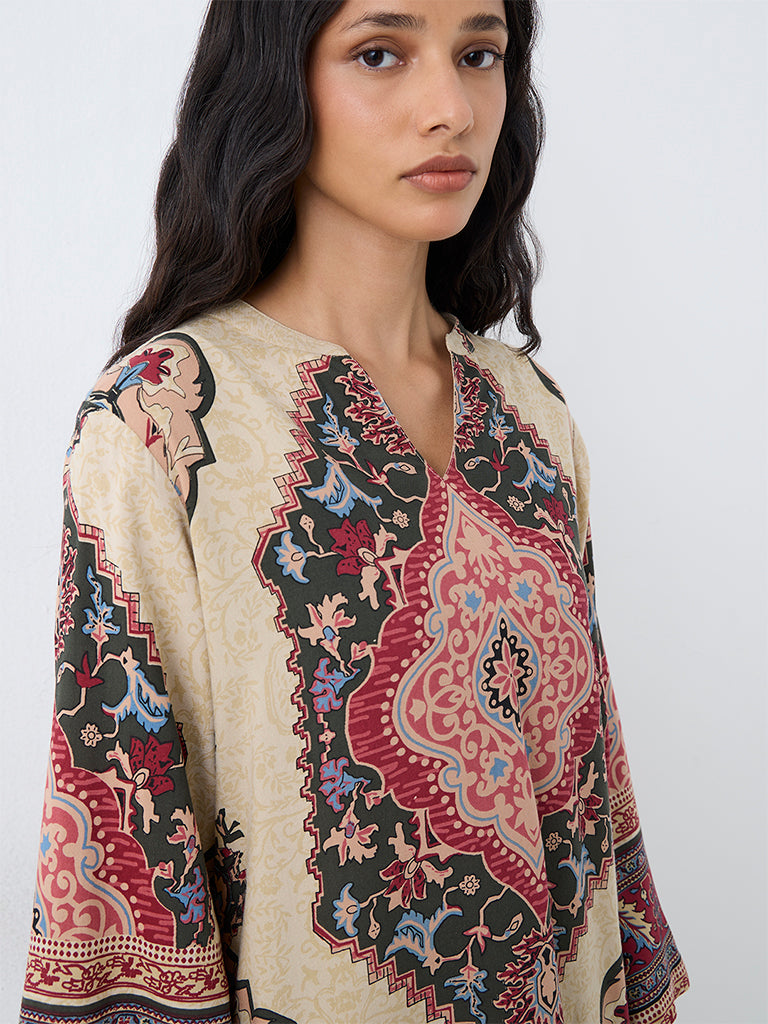Utsa Multicolour Floral Printed Cotton-Blend Tunic
