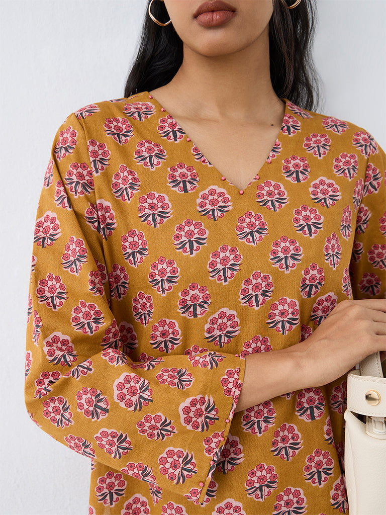 Utsa Mustard Floral Printed Tunic