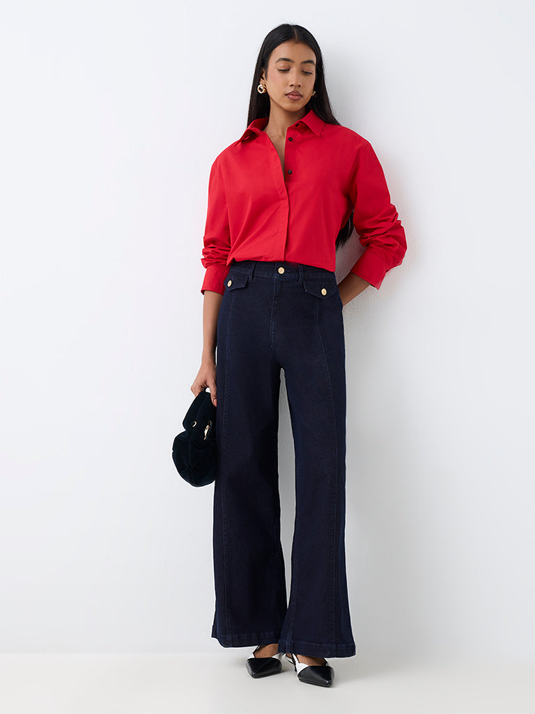 Wardrobe Red Solid Cotton Shirt