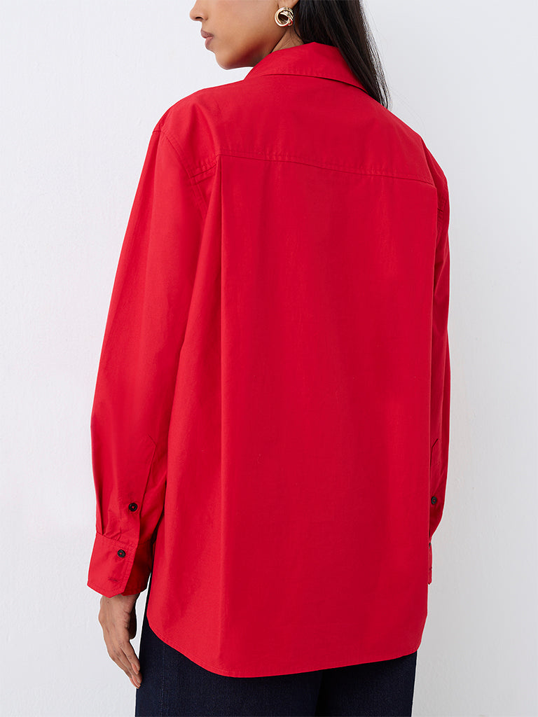 Wardrobe Red Solid Cotton Shirt