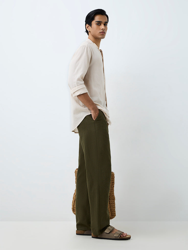 ETA Olive Textured Relaxed-Fit Mid-Rise Cotton Chinos