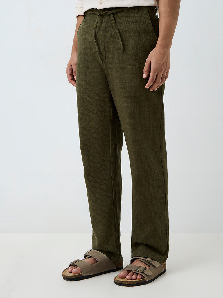 ETA Olive Textured Relaxed-Fit Mid-Rise Cotton Chinos