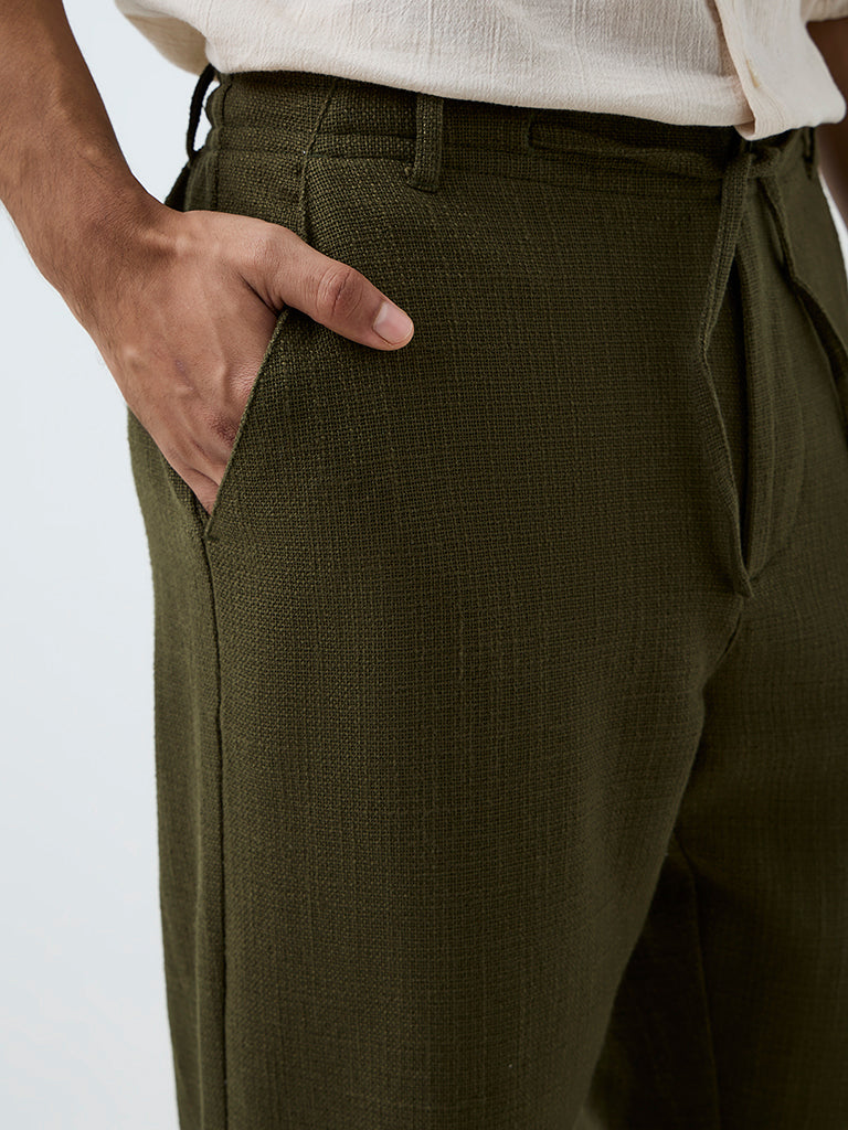 ETA Olive Textured Relaxed-Fit Mid-Rise Cotton Chinos